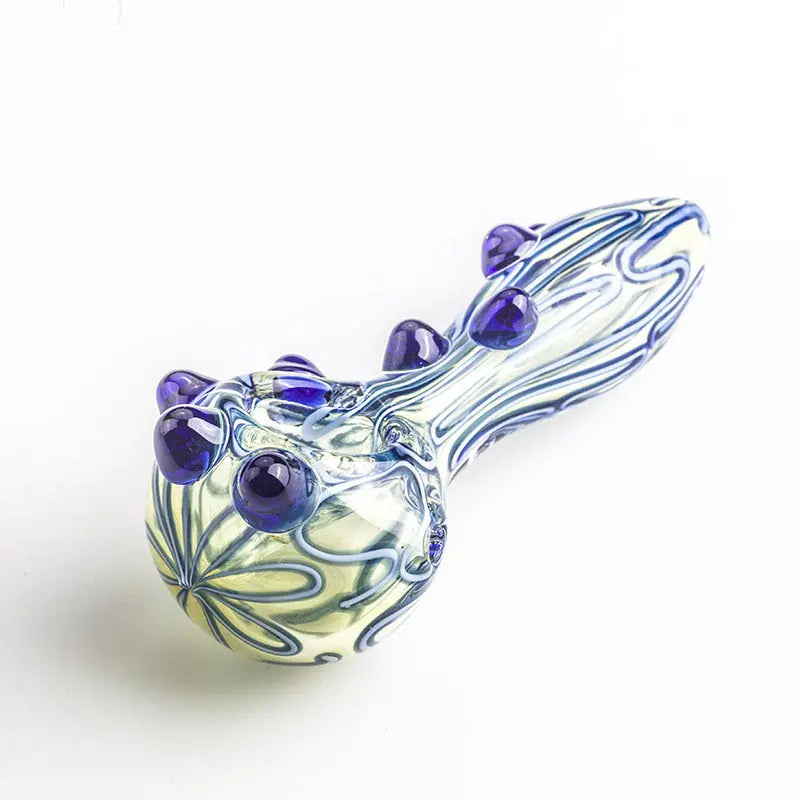 Glass Spoon Pipe w/ Blue Glass Marbles Grip