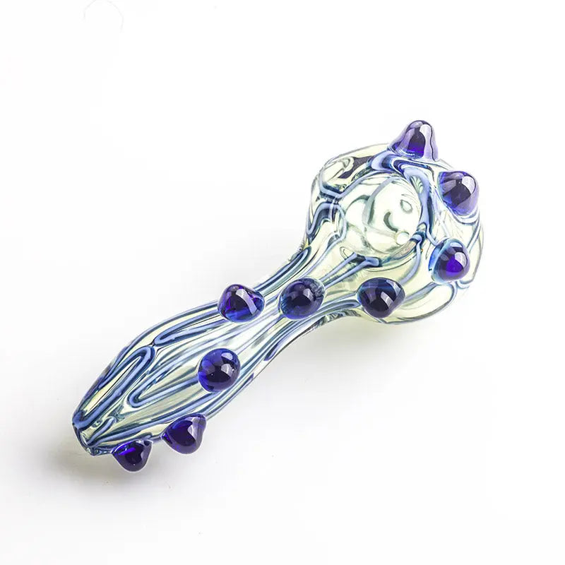 Glass Spoon Pipe w/ Blue Glass Marbles Grip